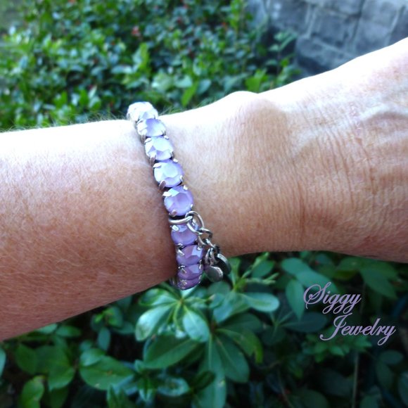 Bracelet - Kids LILAC BEAR Stretch Handmade Bracelet / Cute  Lilac Lacquered Purple Crystal Stretch Bracelet, Made with Austrian Crystals